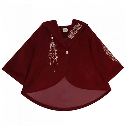 赤い新年の衣装の詳細 ユニセックスフード付きケープコート