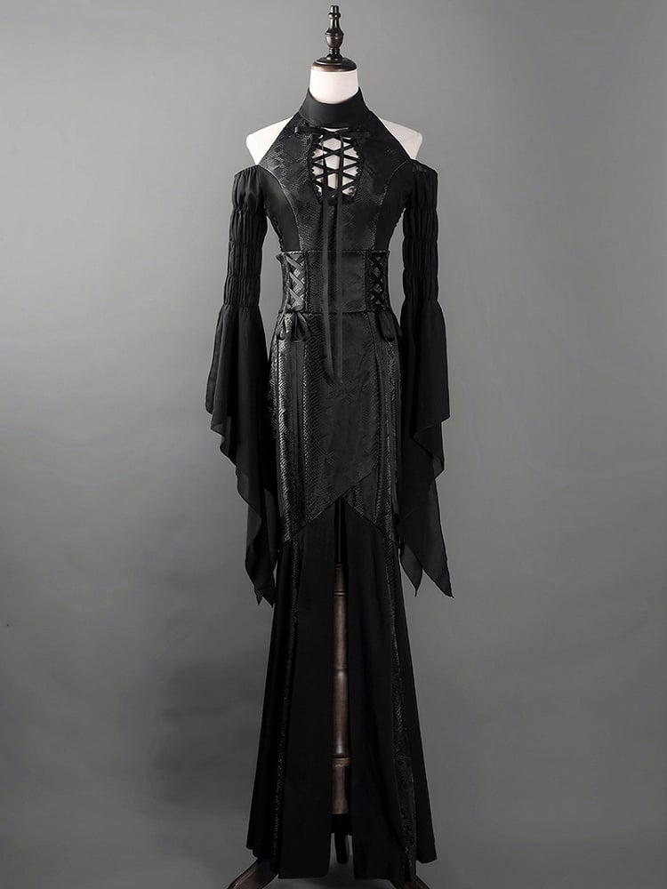 Black Open Shoulders Gothic Lolita Snakeskin Grain Top