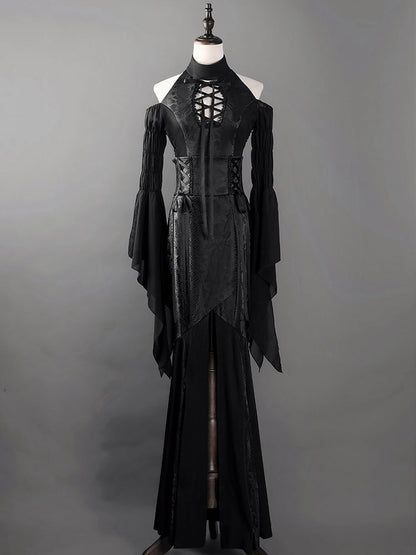 Black Open Shoulders Gothic Lolita Snakeskin Grain Top