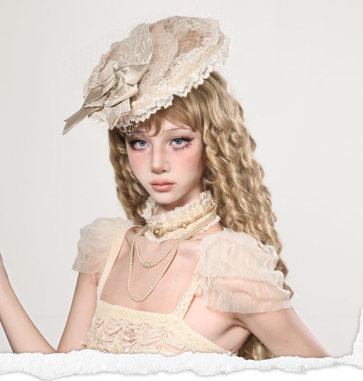 Mini Accent Bow Flat Apricot Vintage Hat