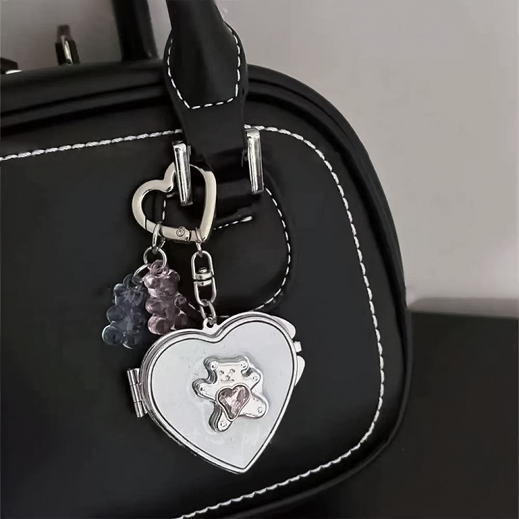 Silver Gummy Bear/Butterfly/Bow Heart-shaped Mirror Keychain