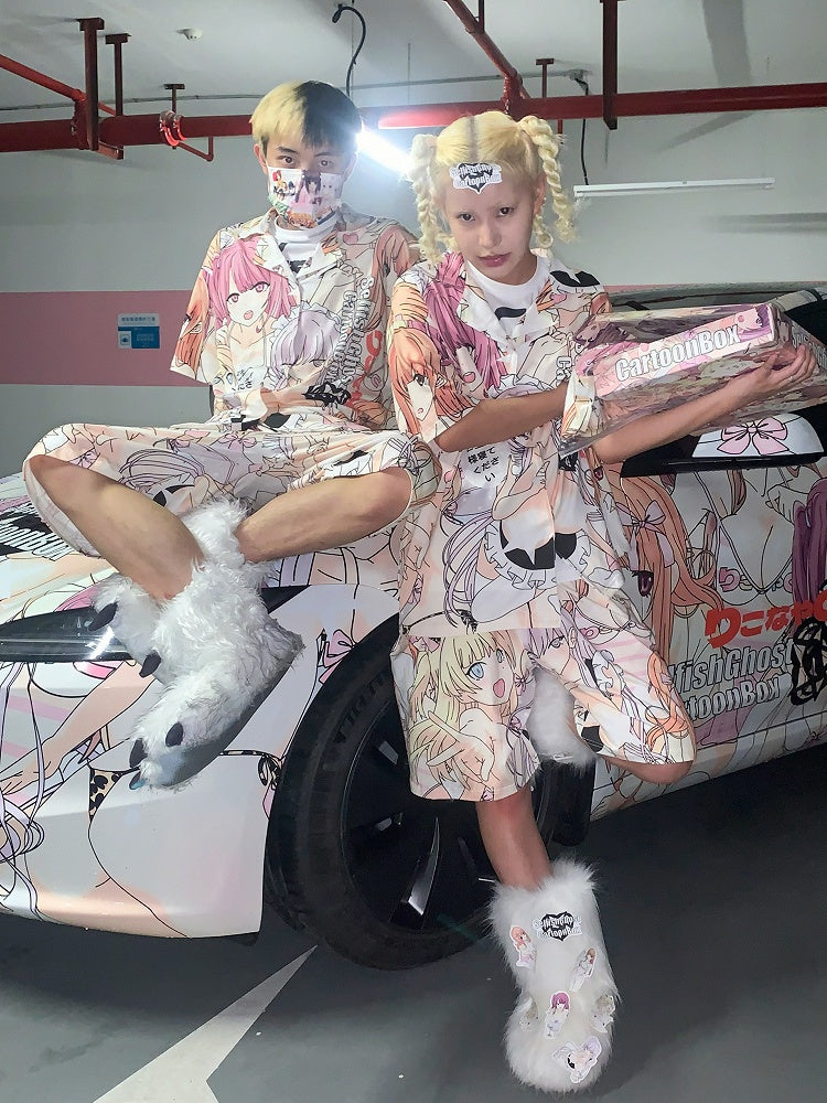 カラフルな漫画プリントパジャマセット