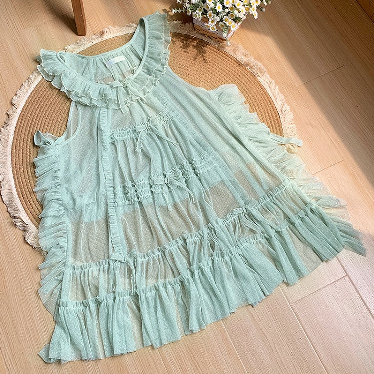 Pink Style Green House Dots Schleife Rüschen Tüll und Details Mint Trim Überkleid