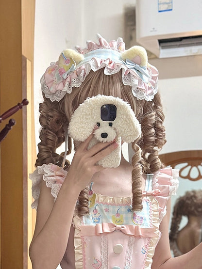 Bow Ear Lolita Pink and Kitten Hairband Blue
