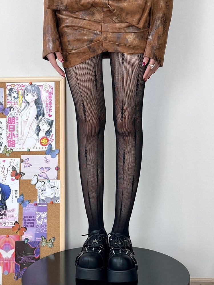 Brown/Black/White Pattern Striped Tights