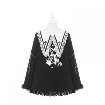 with Black Top: Criss-Cross Cross Pointed Harajuku Style Collar White Jirai Straps Kei Sleeve