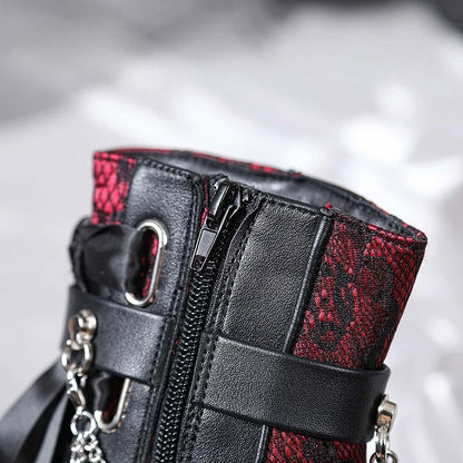 Platform Gothic Block Heel Style in Decor Black Chain High Boots Multi Removable Red System Fastening