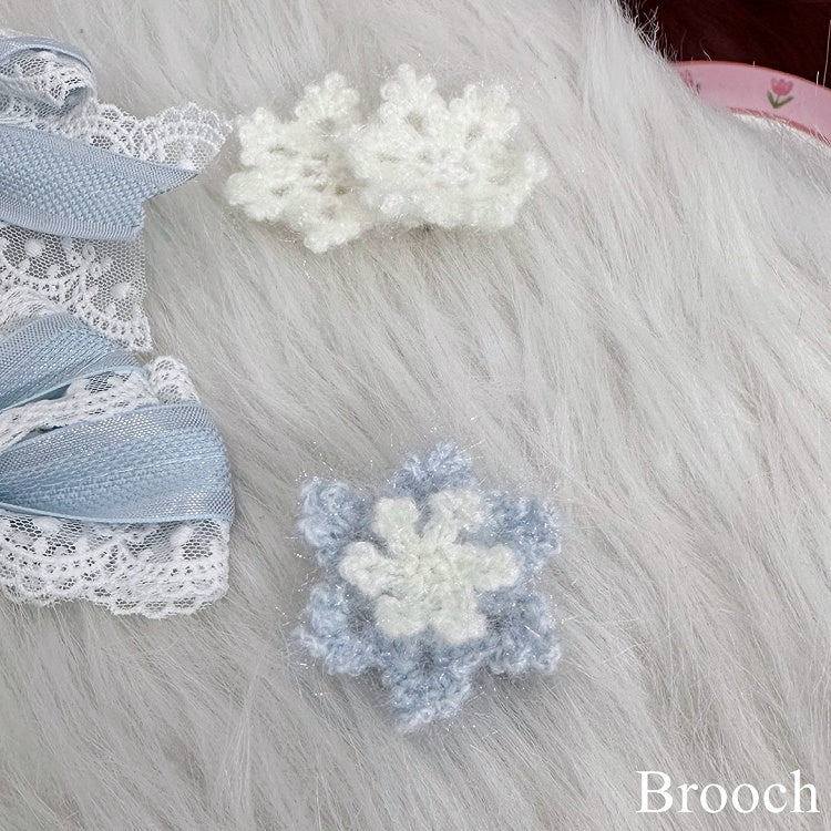 White Brooch/HairClip Knitted Lolita snowflake Blue