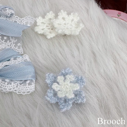 White Brooch/HairClip Knitted Lolita snowflake Blue