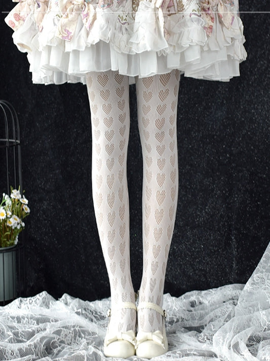 ブラック/ホワイトハート柄タイツ