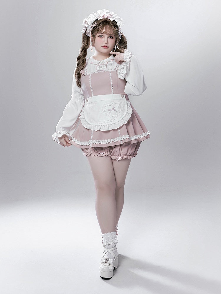 - Baggy Top Jirai Kei Maid-Inspired Black/Pink Three-Piece Set Sleeve