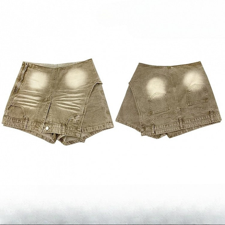 フェードファッション ライトウォッシュデニムスコート ミラードブラウン