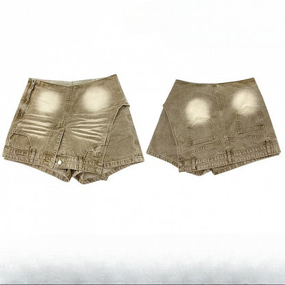 フェードファッション ライトウォッシュデニムスコート ミラードブラウン