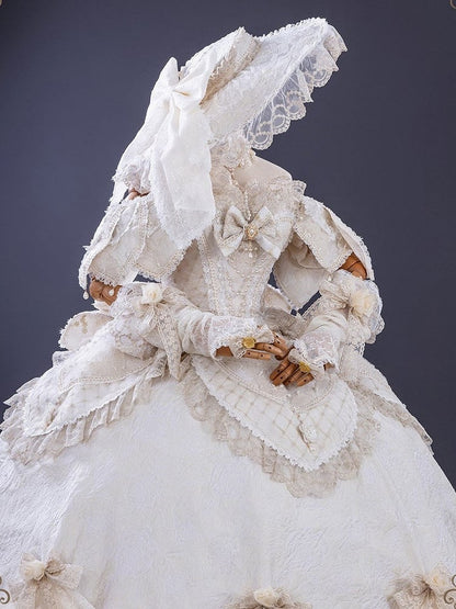 Ruffles Gown Lolita and Version Details Off-Shoulder Hime Hanayome Layered Bow with Champagne Long Lace