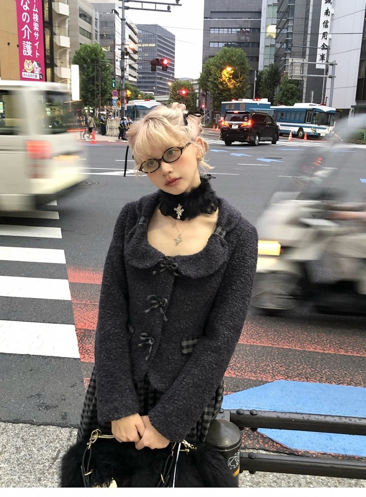 Choker with Trim and Lace Black Cross Plush Charm