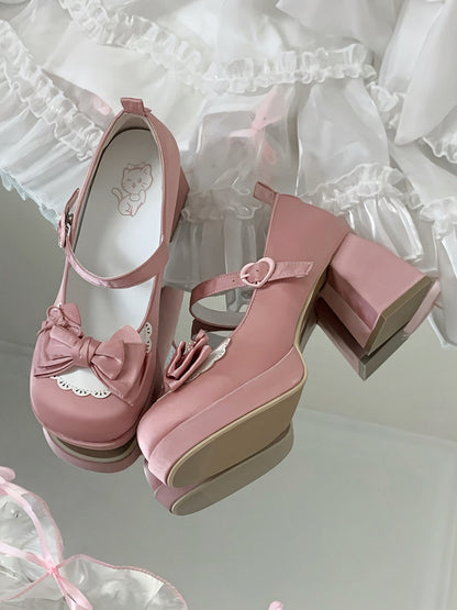 - Lace-up Heart High Pink Janes Fastener at Lolita Block Dusty Heel for Mary Ankle