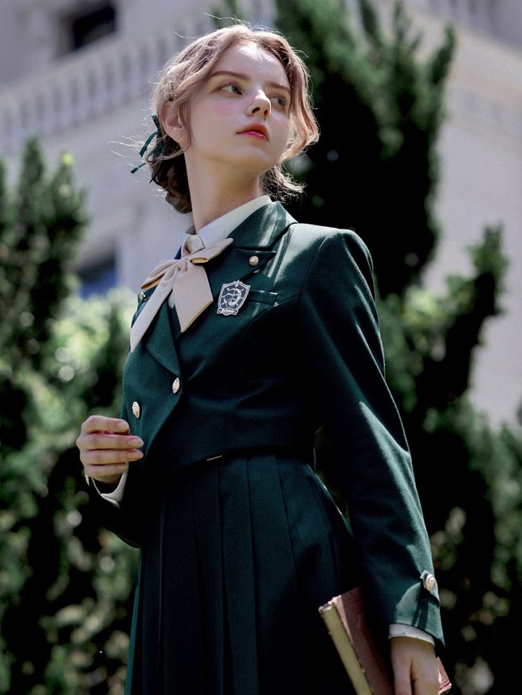 Dark Green JK Uniform Notched Collar Blazer