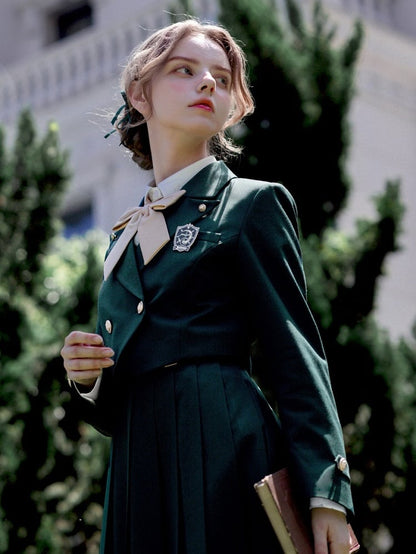 Dark Green JK Uniform Notched Collar Blazer