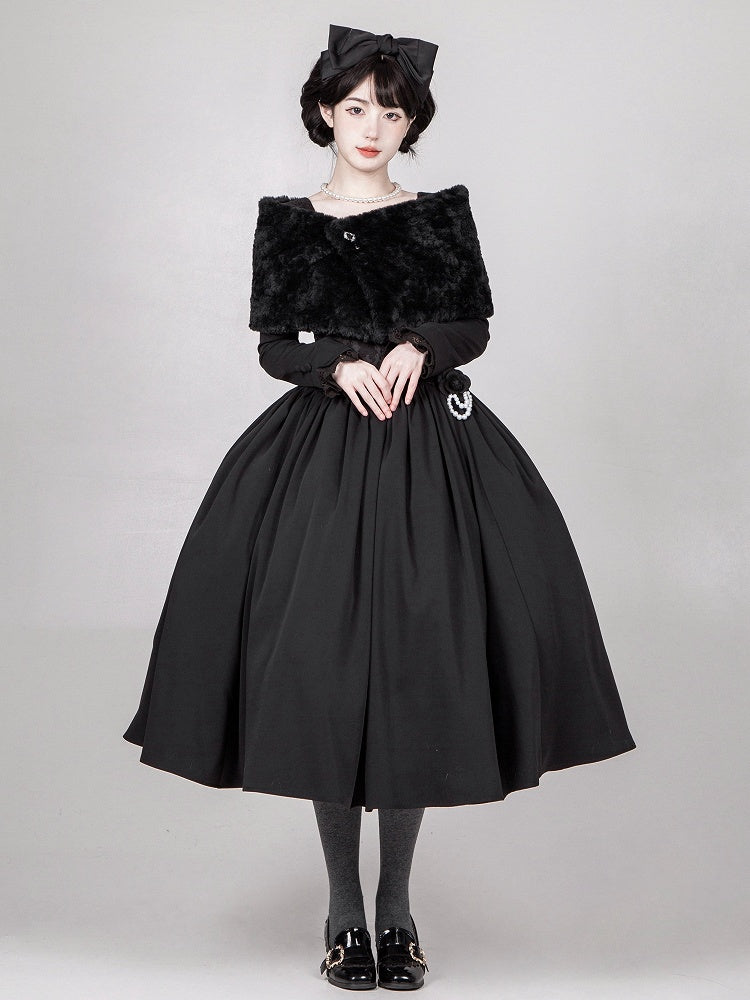 ブラックフェイクファーの心地よいプラッシュショール