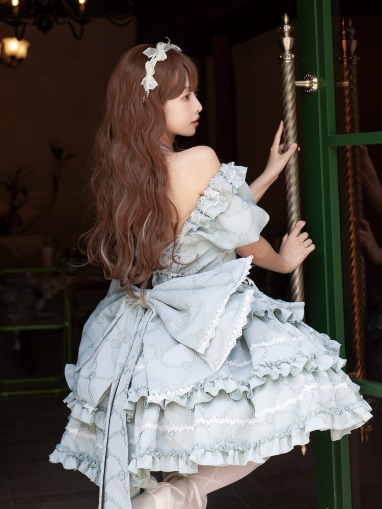 Grünes Korsett-Taillenkleid mit Rüschenrock, Prinzessin