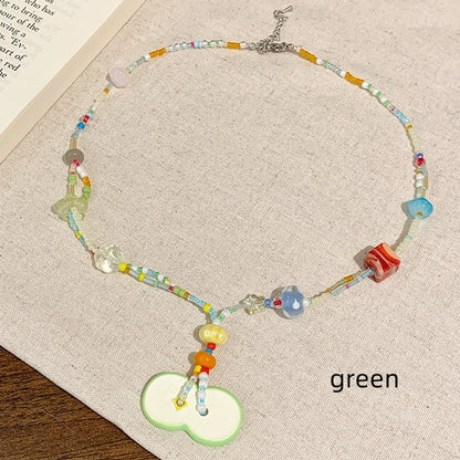 Apfelrosa Y2K Perlenkette /Grün