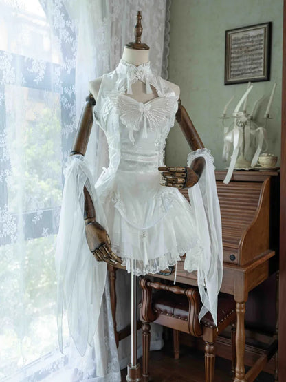 Dress Collar Qi Lolita Butterfly with Qipao Sleeves Theme White Banded