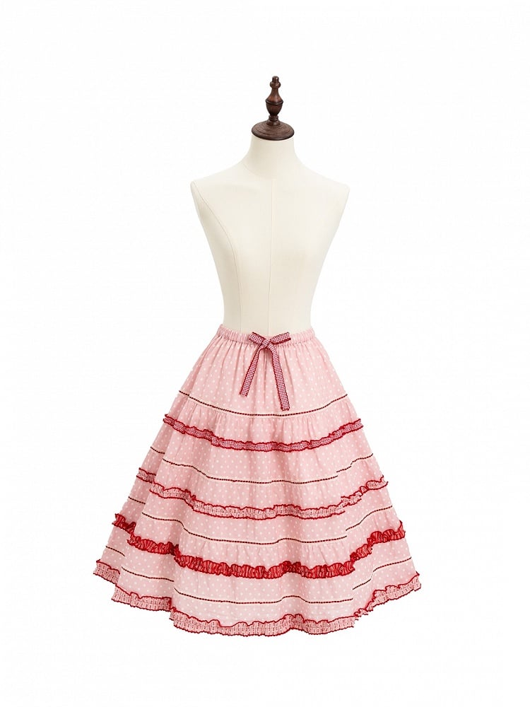 Pink Red Polka Dot Tiered Ruffles Lolita Underskirt - DrunkCoco