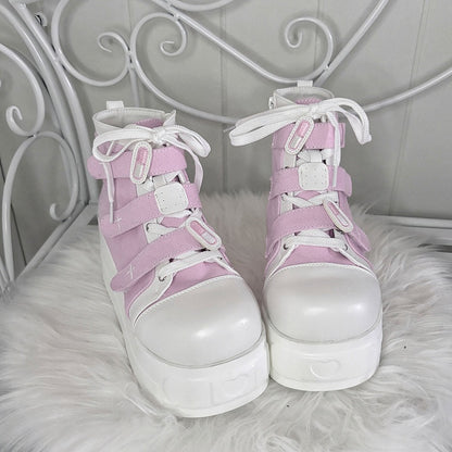 Yami Kawaii Pink Round Toe Platform Sneakers