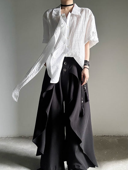 Short-Sleeve Lolita Vintage Flat Transparent Shirt Collar Tie with Ouji Long White Pointed