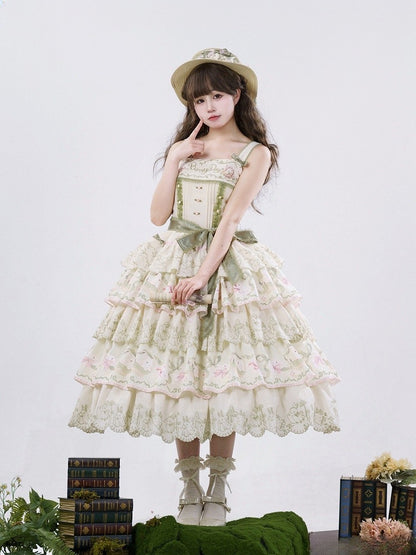 Tiered Print Skirt Jumper Lolita Bunny