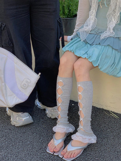 Ribbed Versatile Bow (Sweet Leg Style) Cutout Arm Warmers