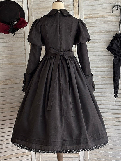 Lolita and Gothic with Lace Pattern Dress Spider Web Trim Black Juliette Sleeves