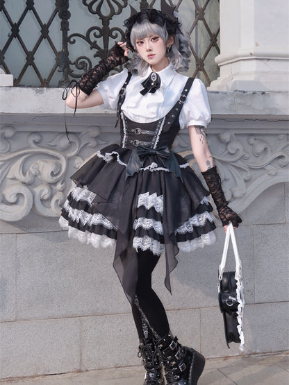 Tiered Devil Overalls Wing Skirt Black Buckle Straps Gothic Lolita Dress Accent