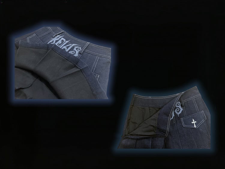 Y2K ダークブルー文字 クロスチャーム パンクロック デニム プリーツスカート