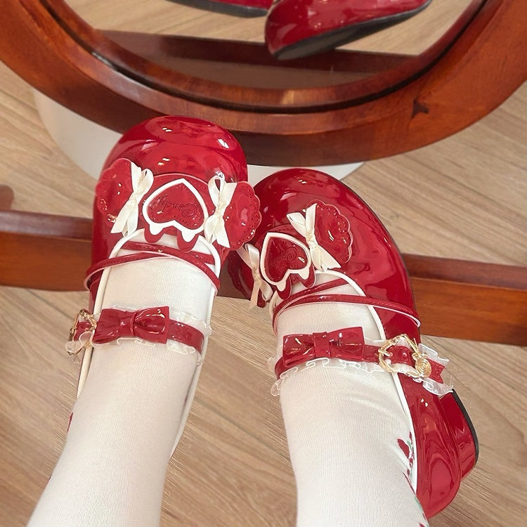 Low-heel Candy-shaped Sweet Red Wine Themed Candy with Shoes Straps Lolita Ornaments Crisscross