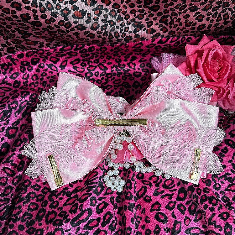 Red Fashion Pink Hime with Y2K Rose Gyaru / Chain Beaded Hair Showa Clip