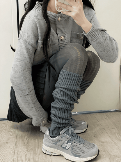 Off-white/Khaki/Gray/Black Knitted Leg Warmers