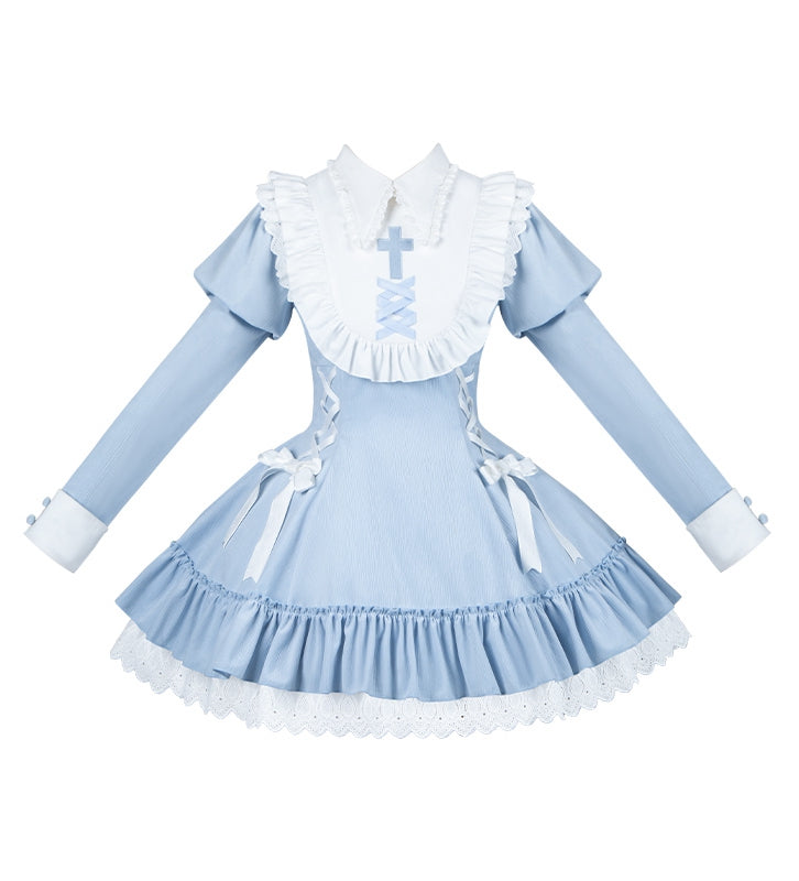 Juliette Lolita and Sleeves with Dress Gothic Bow Accents Blue Lacing