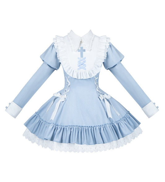 Juliette Lolita and Sleeves with Dress Gothic Bow Accents Blue Lacing