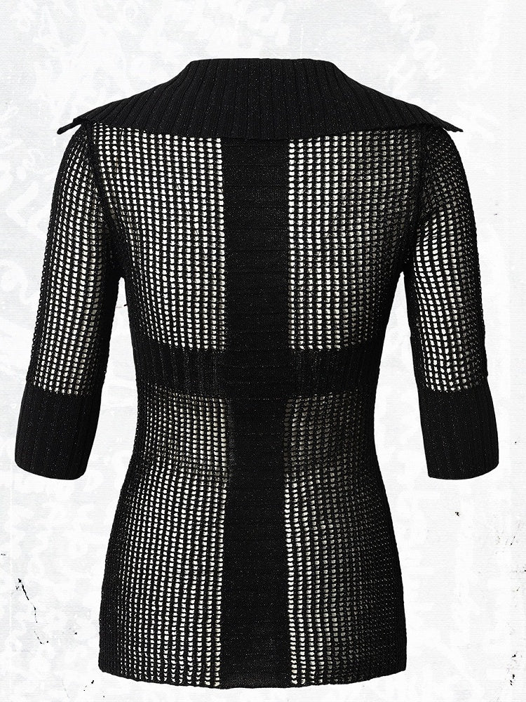 Black Star Pattern V-Neck Knit Top Hollow Out Punk - NO ROMANCE