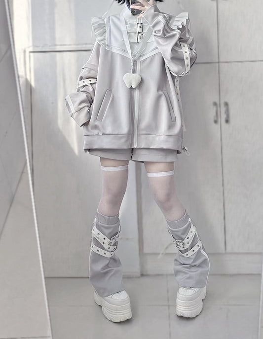 Detachable High Brooches Gray Free Neck with Sleeves Jirai Kei Jacket Angel-wing