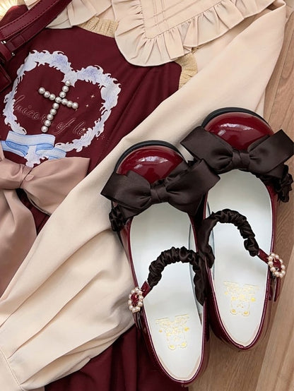 Bow Top - at Lolita Sweet Shoes Red Wine Mid-heel