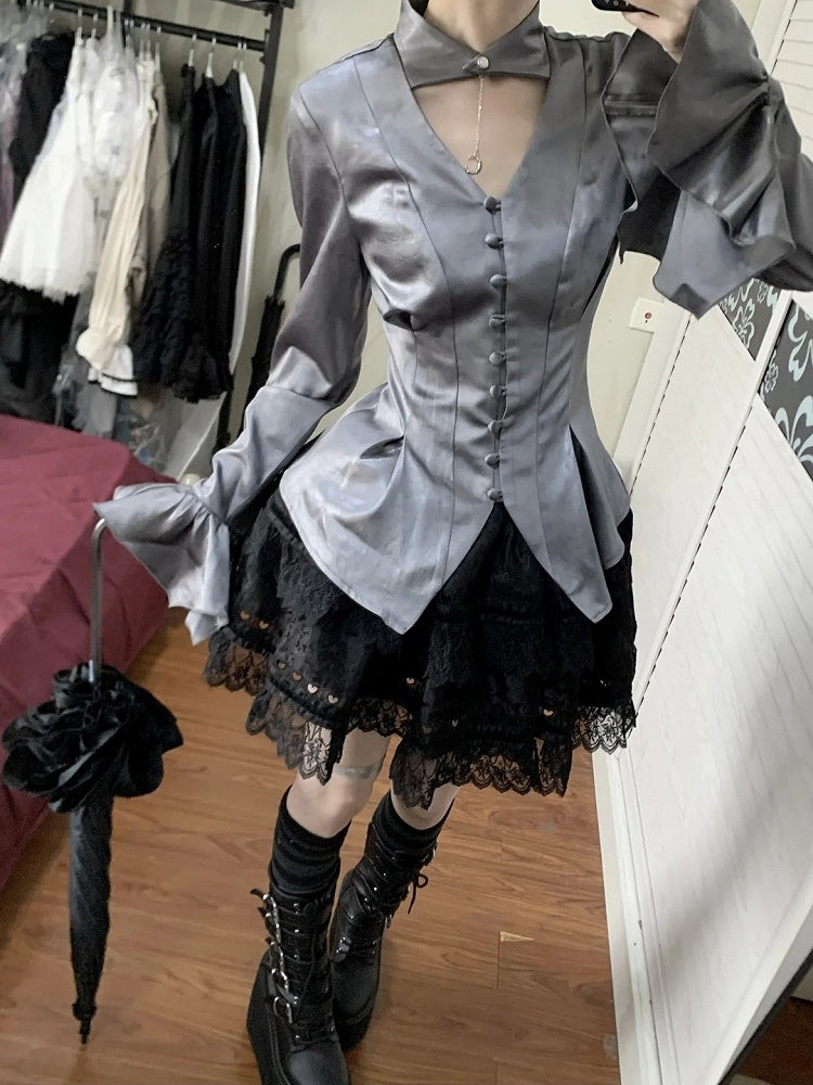 Shirt Sleeves Two Long Gothic Collar Wear Lolita Gray Ways