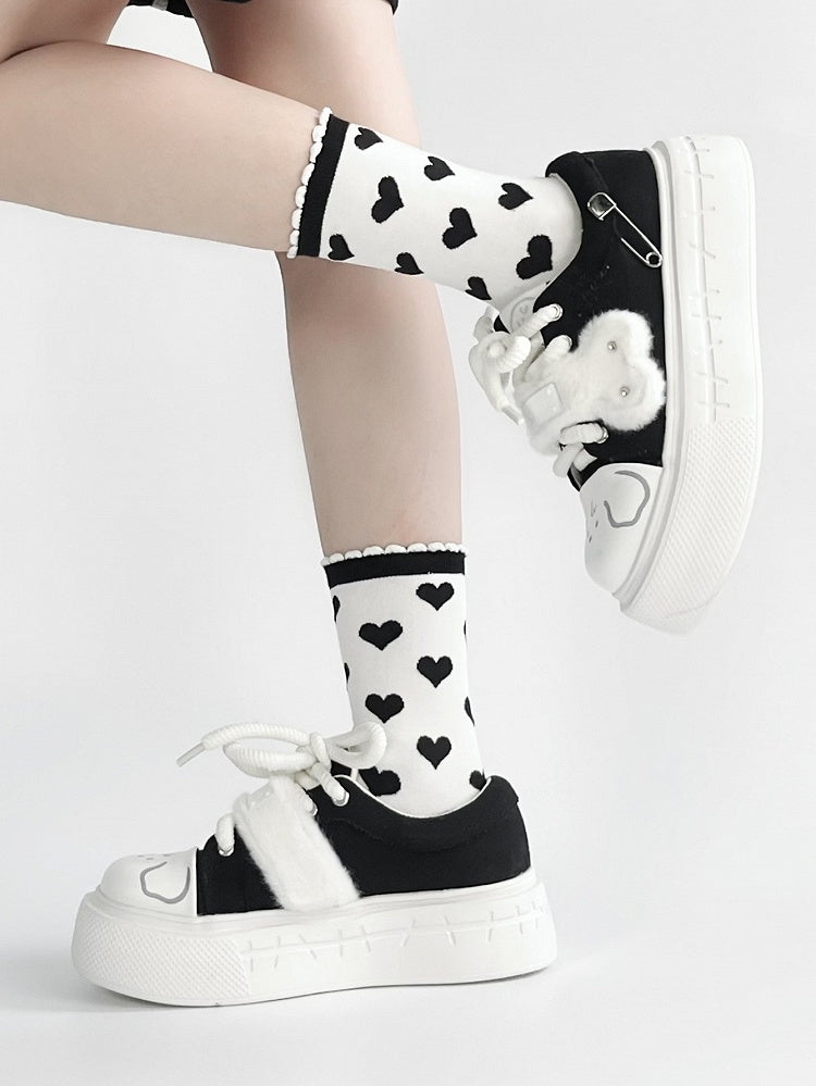 Print White Puppy Y2K Black Shoes Platform -