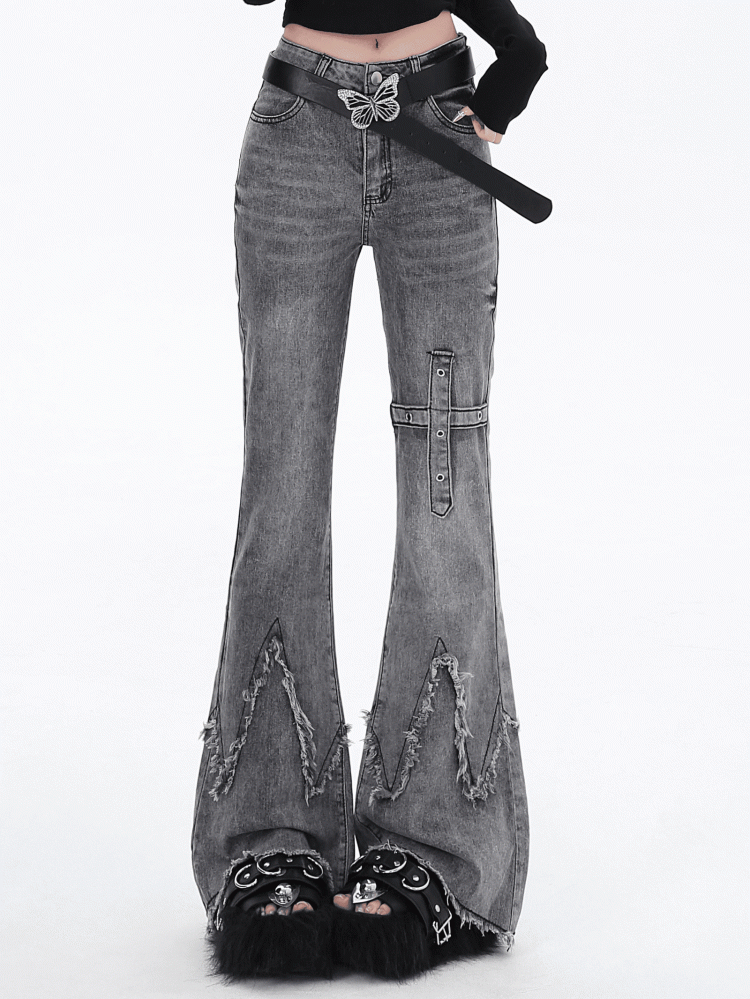 フレアジーンズ グレーエッジフィット ロースリム