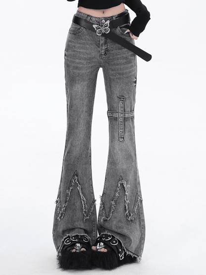 フレアジーンズ グレーエッジフィット ロースリム