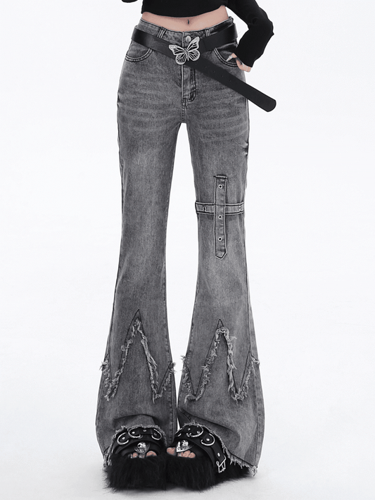 フレアジーンズ グレーエッジフィット ロースリム