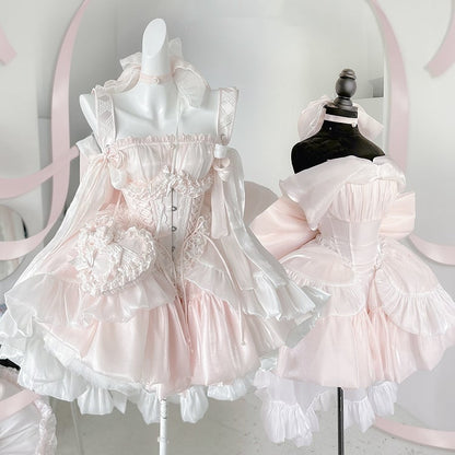 Hime trägerloses Lolita-Kleid mit großer Taille und Schleife, Ausschnitt, süßes Korsett, Rosa