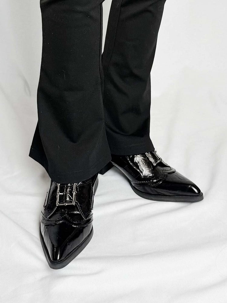 Pointed-toe Bat with Gothic PU Shoes Bow Black Buckle Accents Heeled Wing 5cm