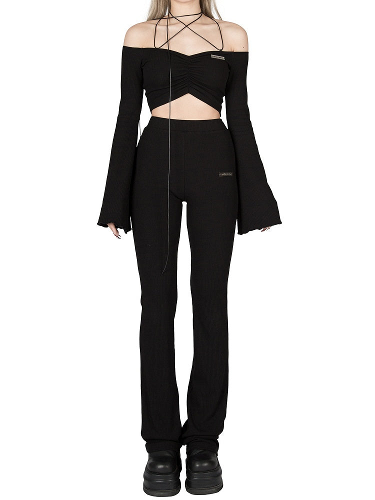 Strickhose Stretchy High-Waist - Ausgestellt Figurschmeichelnd Schwarz